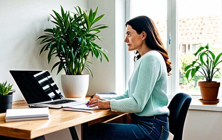 Woman in Home Office Reflecting**

"A woman in her late 30s, fully clothed in a modest, comfortable sweater and jeans, sitting thoughtfully at a wooden desk in a bright, modern home office filled with plants. She is looking out the window, a soft glow illuminates her face. Books and a laptop are on the desk. Safe for work, appropriate content, professional, family-friendly, perfect anatomy, correct proportions, natural pose, well-formed hands, proper finger count, natural body proportions."

**