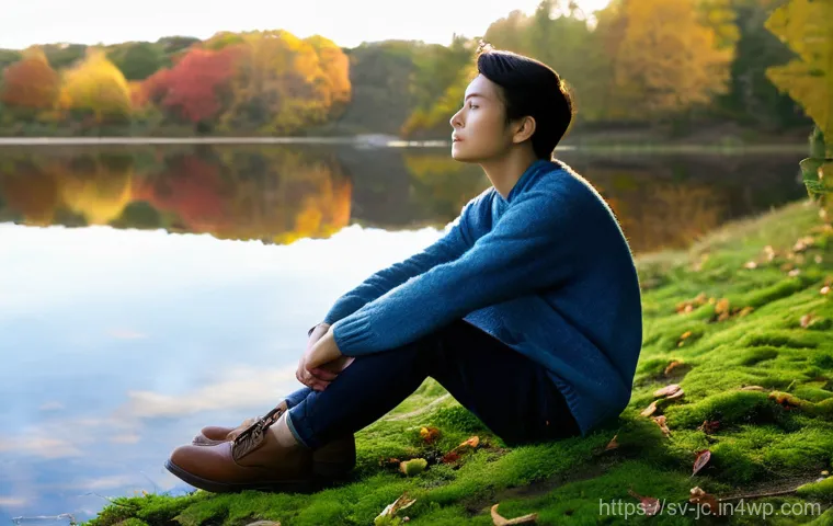 자기 대화 개선을 위한 개인적 경험 - **Prompt 1: Observing the Inner Critic from a Peaceful Distance**
"A serene, medium-shot portrai...